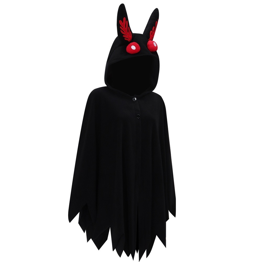 Mothman Hooded Poncho Black Fleece Cryptid Cosplay Cape 2XL